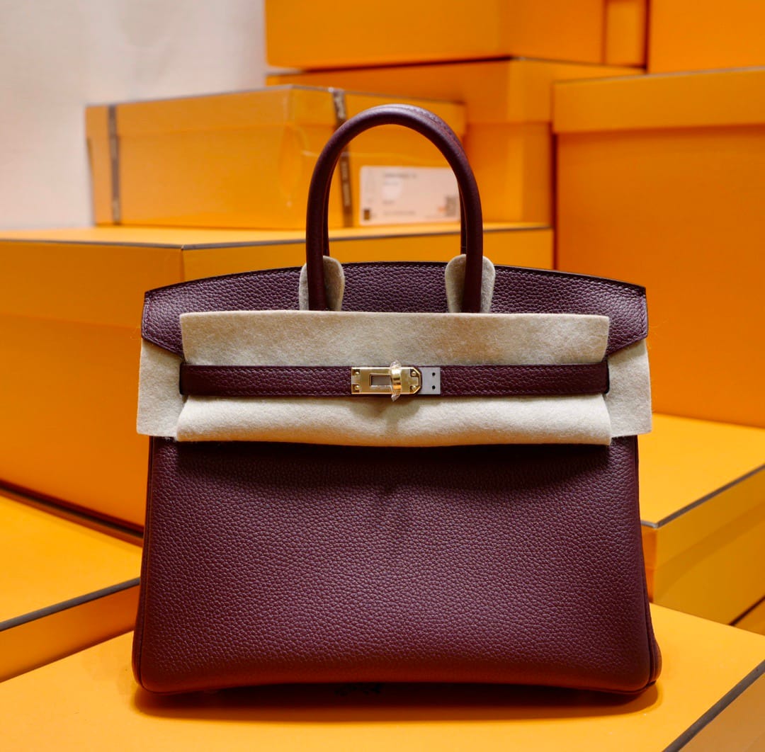 Hermès Birkin 25 Bordeaux Red Togo Leather Handbag Gold Hardware